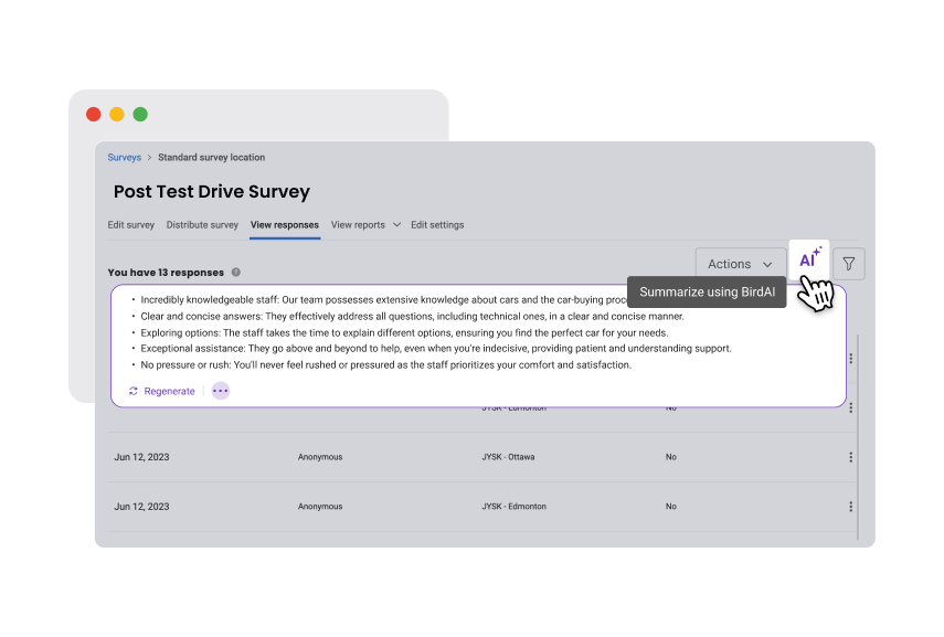 Summarise survey feedback in a single click