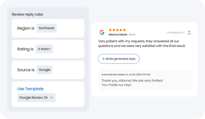 Trigger automated review replies