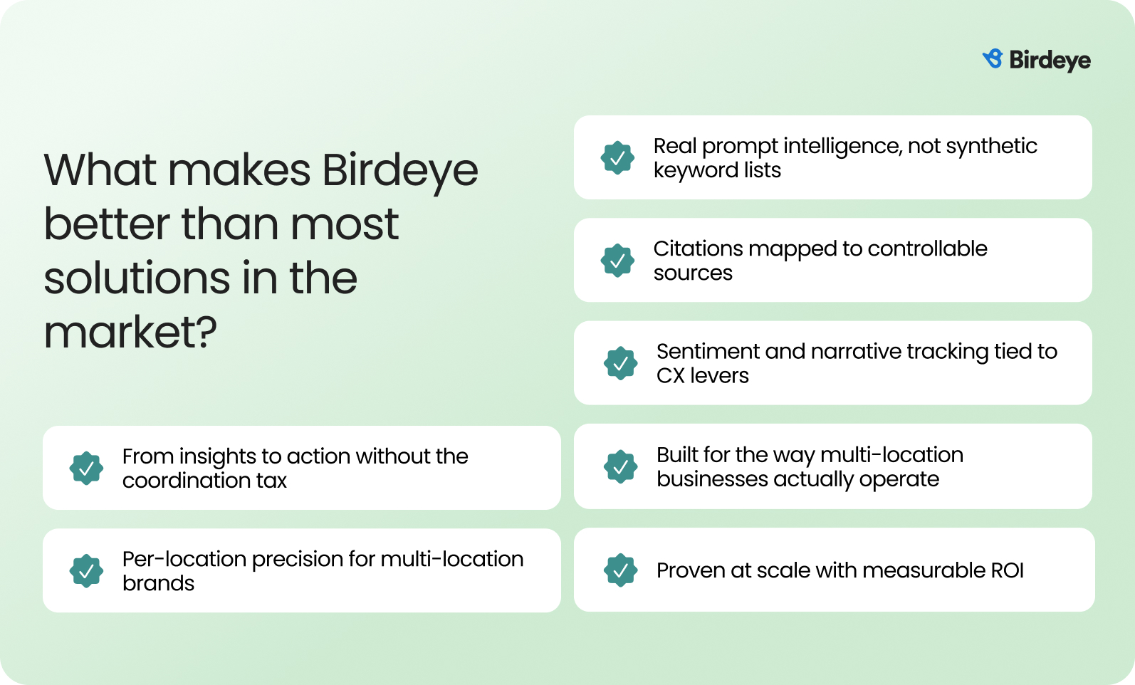 Infographic showing what makes Birdeye better than most solutions in the market